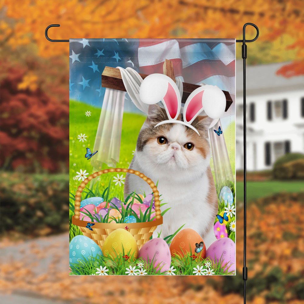 Happy Easter - Happy Easter Exotic Shorthair Cat Flag Cat Bunny