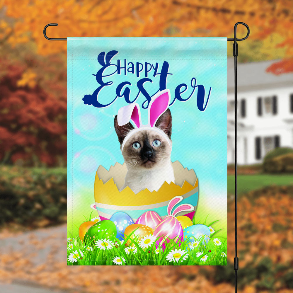 Happy Easter Day - Happy Easter Siamese Cat Flag Bunny Easter Eggs Spring Garden Flag Easter Welcome Flag 25877_6