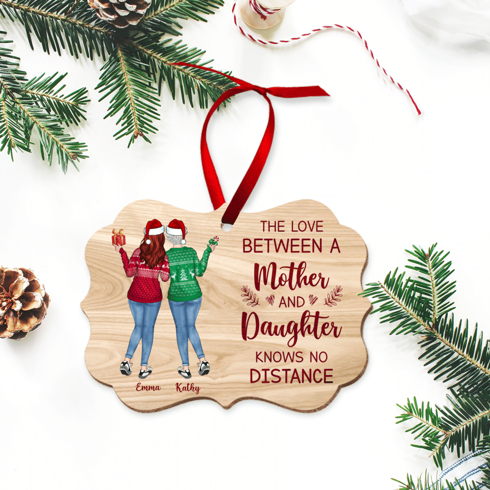 Personalized Ornament - Family Up to 5 Girl - The Love Between A Mother And Daughter Knows No Distance - Personalized Aluminum Ornament_5