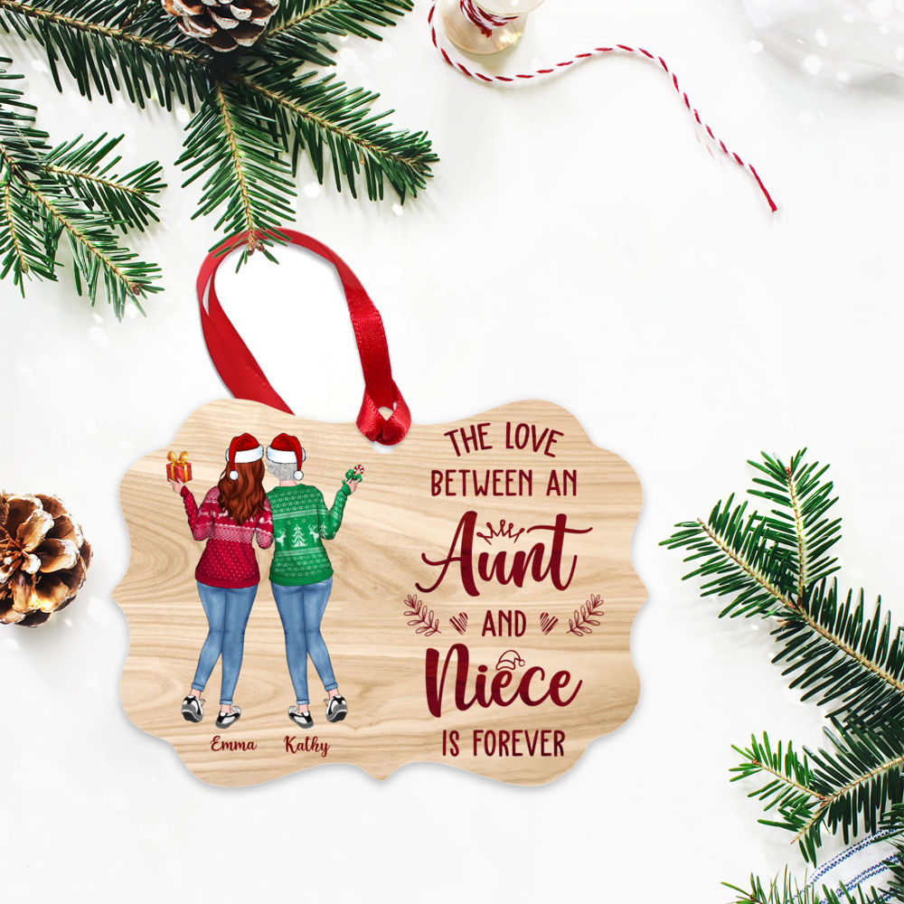 Personalized Ornament - Family Up to 5 Girl - The Love Between An Auntie And Niece is Forever - Personalized Aluminum Ornament_2