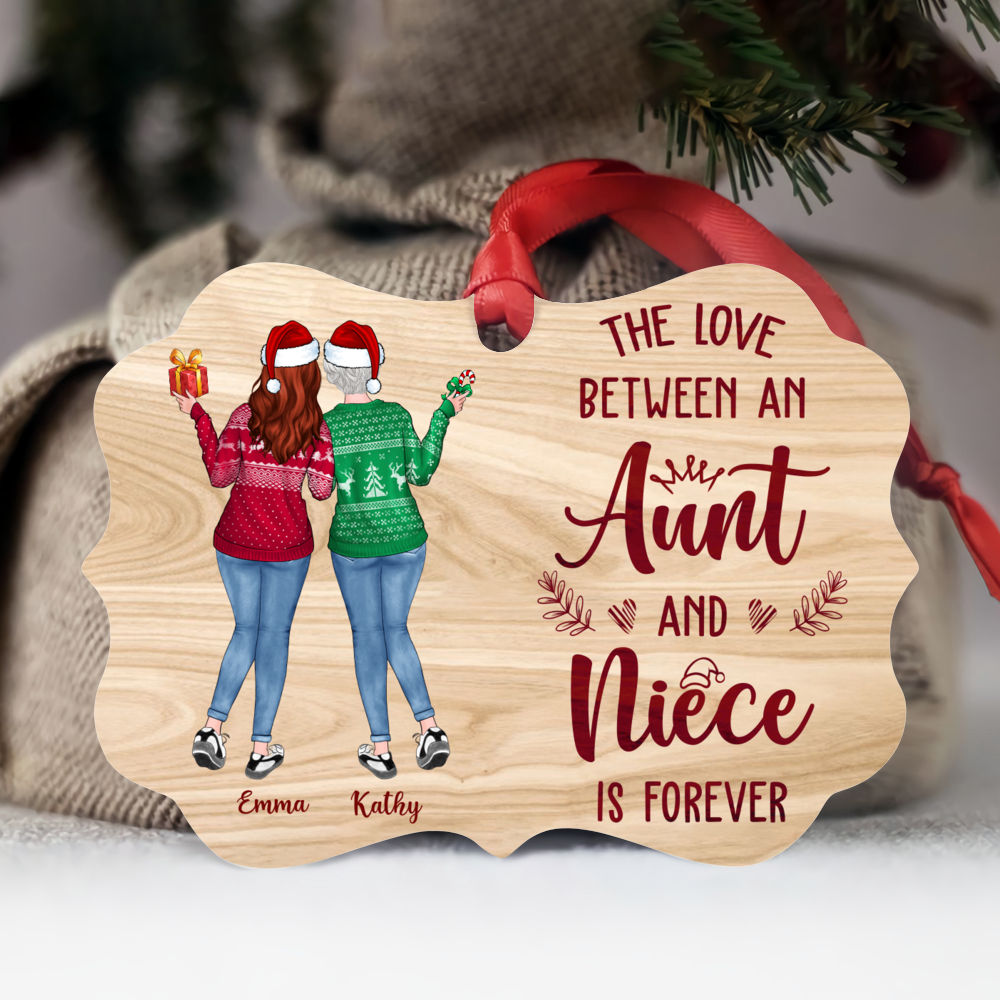 Personalized Ornament - Family Up to 5 Girl - The Love Between An Auntie And Niece is Forever - Personalized Aluminum Ornament