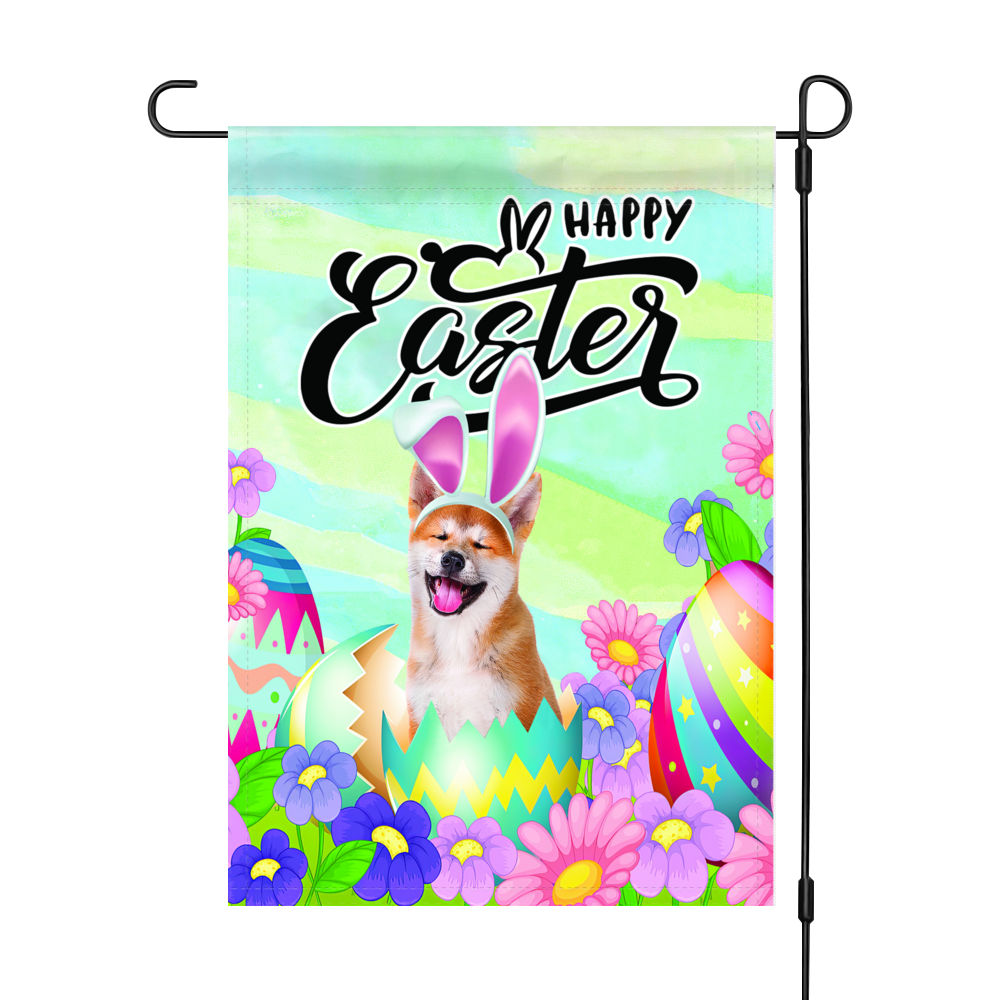 Happy Easter - Happy Easter Akita Dog Flag Dog Bunny Easter Eggs Spring Garden Flag Easter Welcome Flag_4