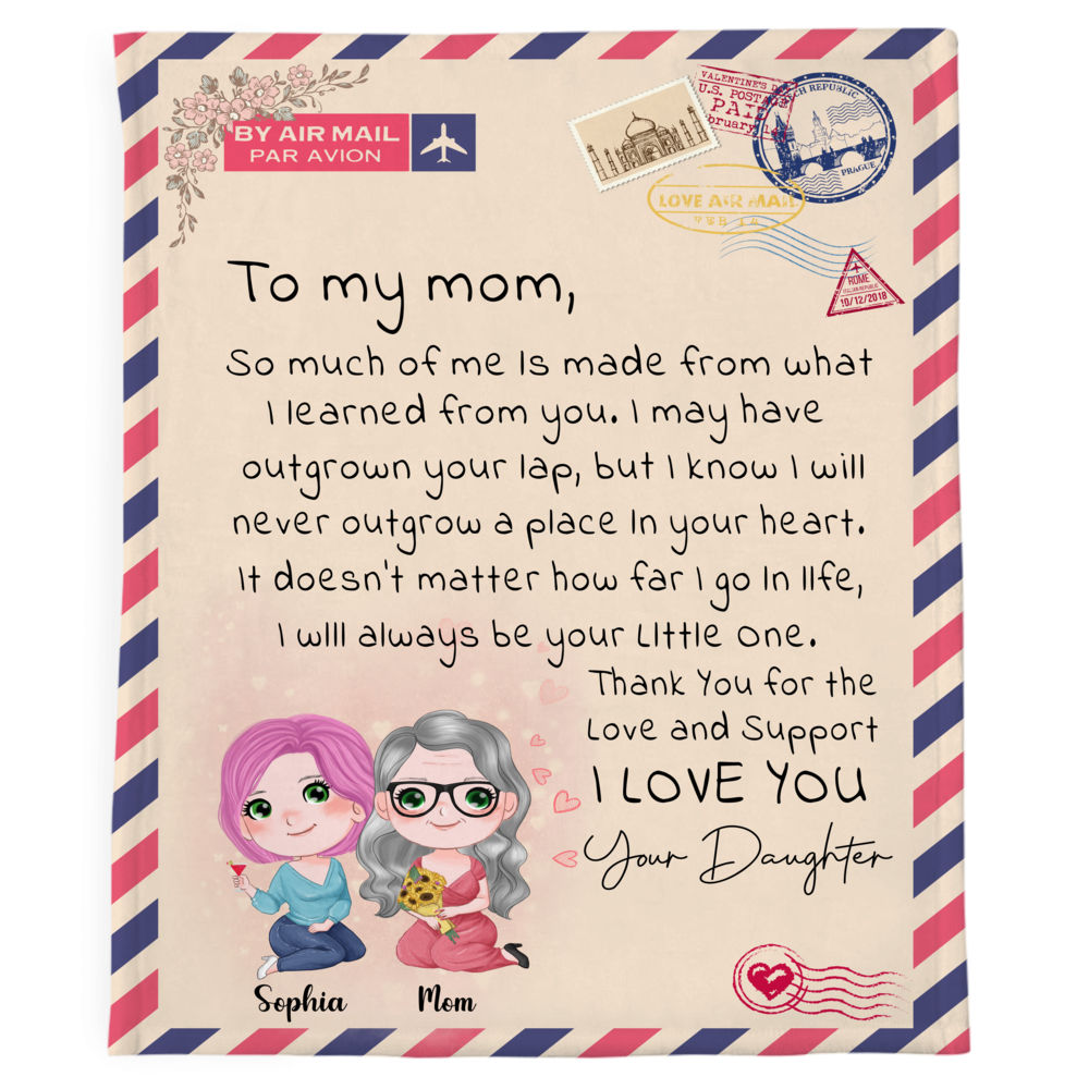 Personalized Blanket - Mother's Day Blanket - BEST MOM EVER - I LOVE YOU -  Pink (2D)