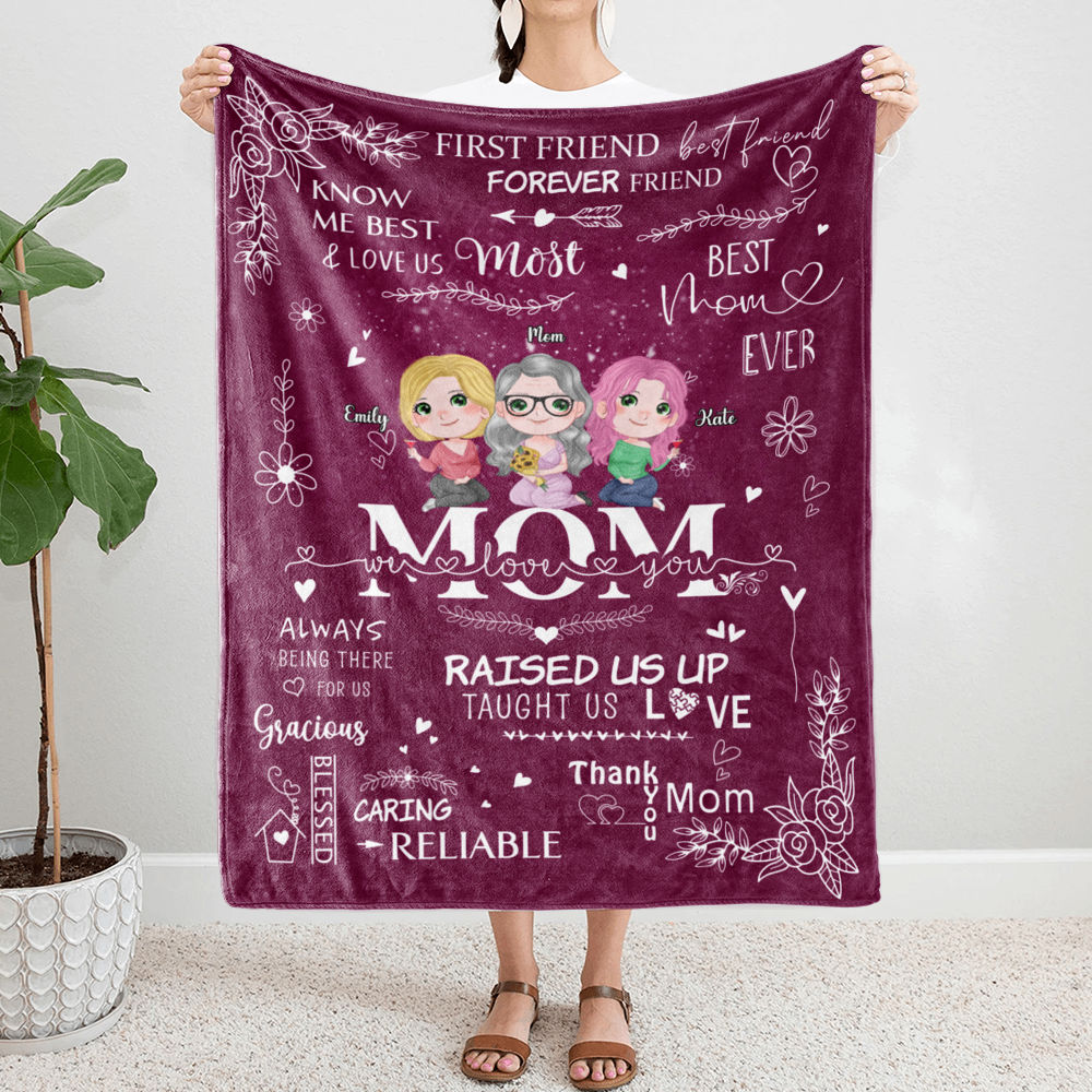 Mother's Day Blanket - BEST MOM EVER - I LOVE YOU - Red (1D) - Personalized Blanket_1