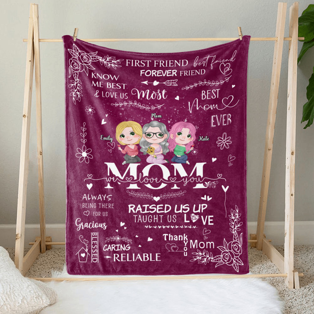 Mother's Day Blanket - BEST MOM EVER - I LOVE YOU - Red (1D) - Personalized Blanket_2