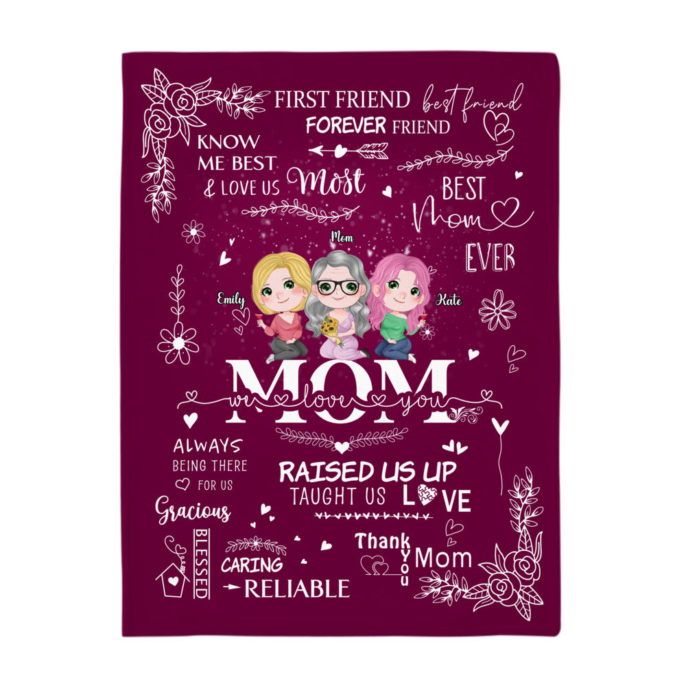 Personalized Blanket - Mother's Day Blanket - BEST MOM EVER - I LOVE YOU - Red (1D)_3