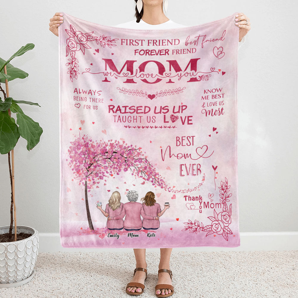 Personalized Blanket - Mother's Day Blanket - BEST MOM EVER - I LOVE YOU -  Pink (2D)