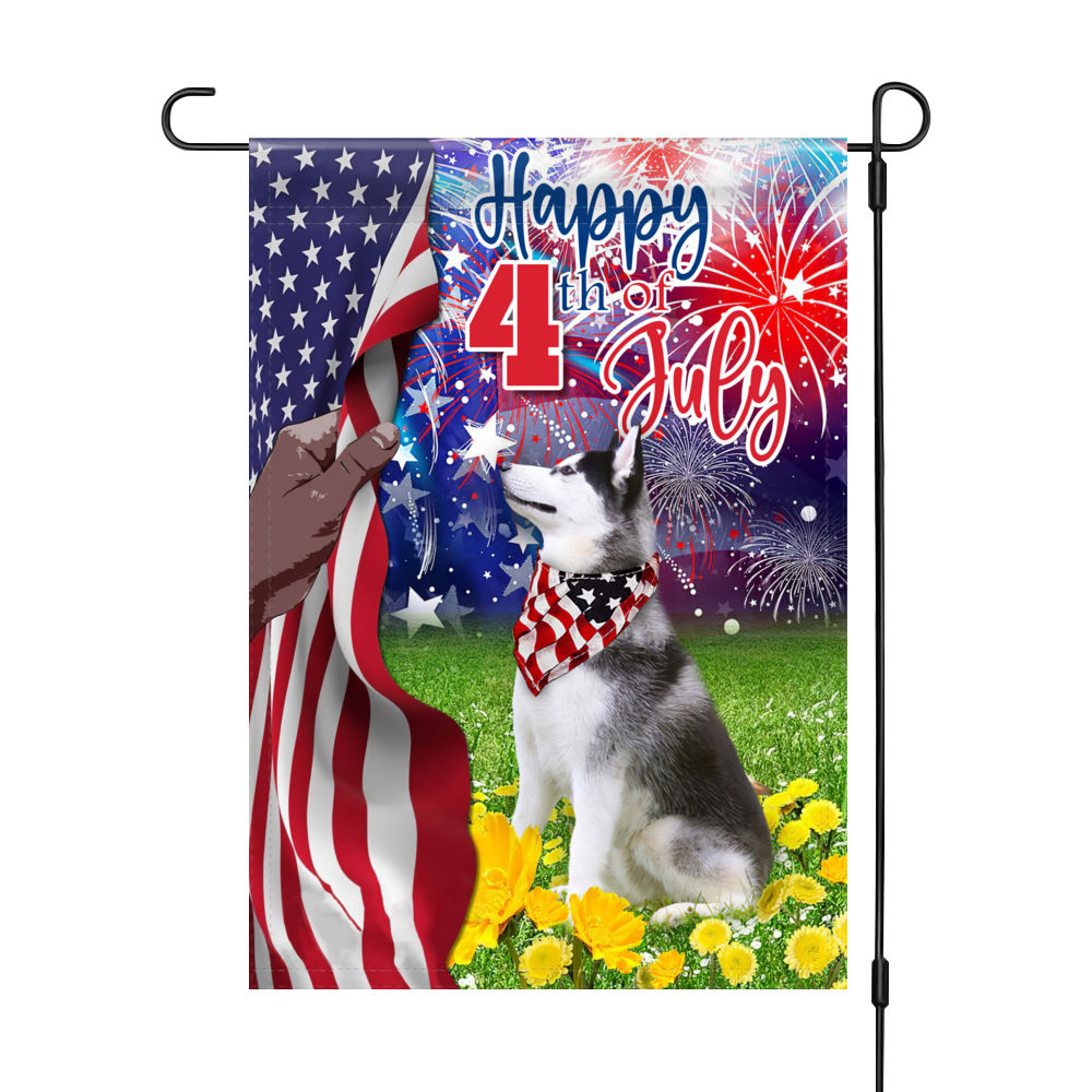 Happy 4th July - Independence Day Flag, Siberian Husky Dog Fourth of July, Siberian Husky Happy 4th July Flag, The Fourth of July, USA Patriotic Dog Flag 26933 - Garden Flag_2