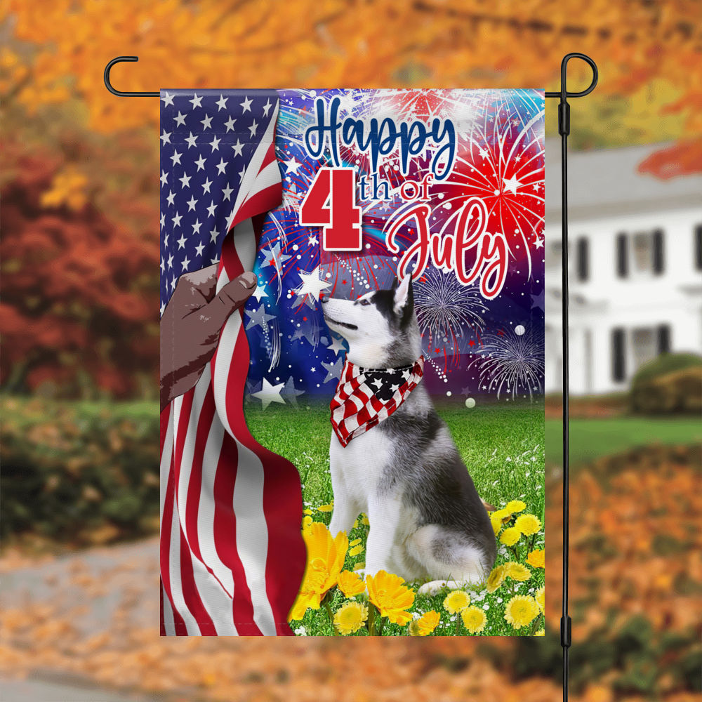 Happy 4th July - Independence Day Flag, Siberian Husky Dog Fourth of July, Siberian Husky Happy 4th July Flag, The Fourth of July, USA Patriotic Dog Flag 26933 - Garden Flag_4