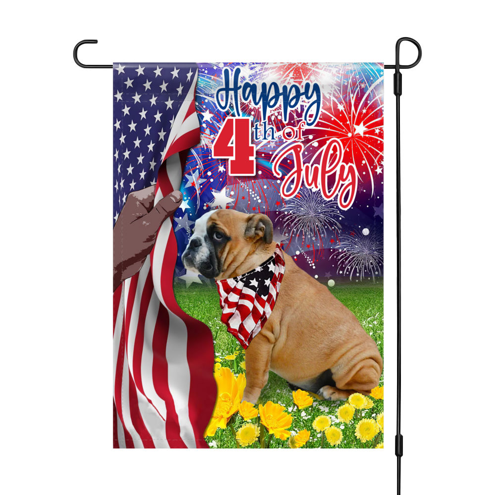Garden Flag - Happy 4th July - Independence Day Flag, Bulldog Fourth of July, Bulldog Happy 4th July Flag, The Fourth of July, USA Patriotic Dog Flag 26951_2