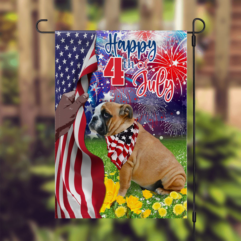 Garden Flag - Happy 4th July - Independence Day Flag, Bulldog Fourth of July, Bulldog Happy 4th July Flag, The Fourth of July, USA Patriotic Dog Flag 26951_3