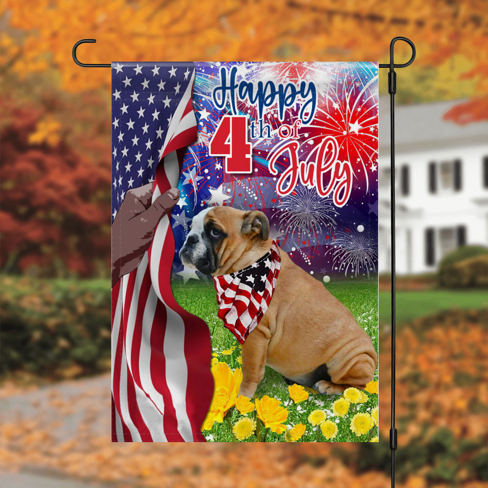 Garden Flag - Happy 4th July - Independence Day Flag, Bulldog Fourth of July, Bulldog Happy 4th July Flag, The Fourth of July, USA Patriotic Dog Flag 26951_4