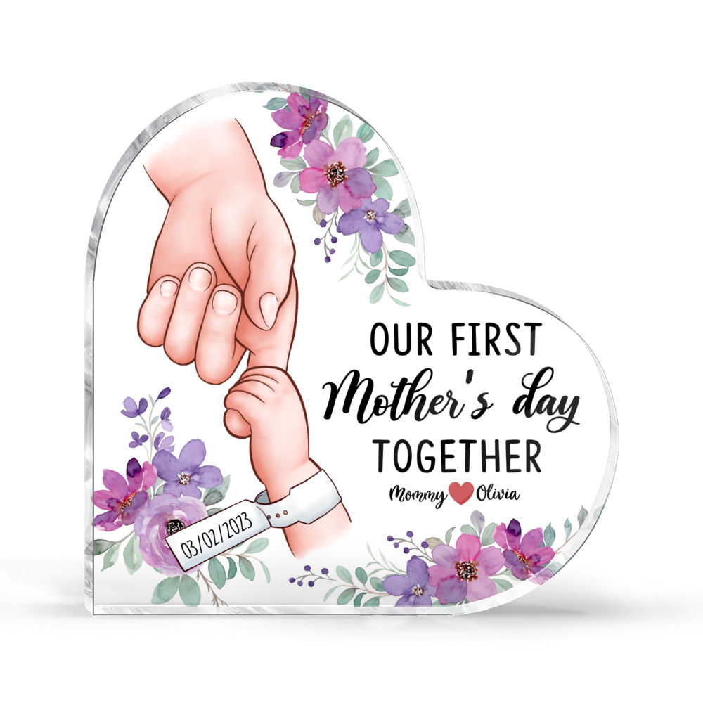 Personalized Desktop - Heart Transparent Plaque - First Mom - Our first mothers day together_4