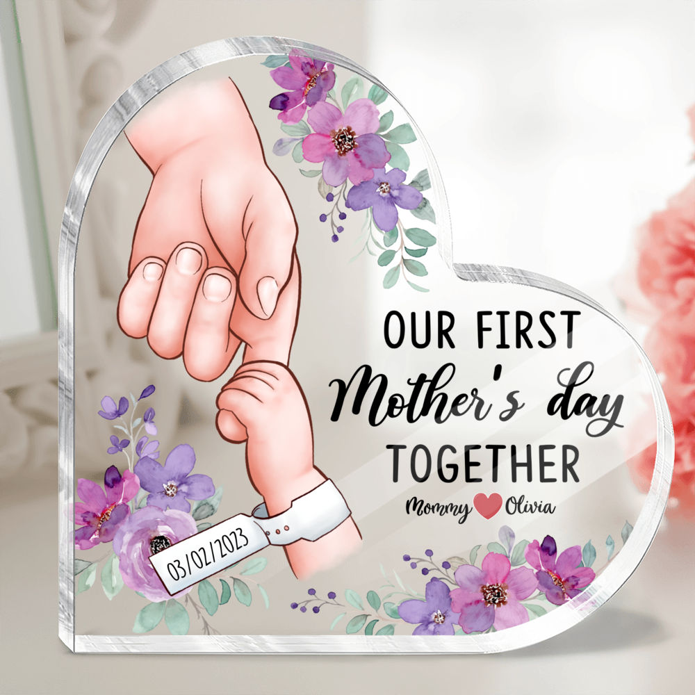 Personalized Desktop - Heart Transparent Plaque - First Mom - Our first mothers day together_3