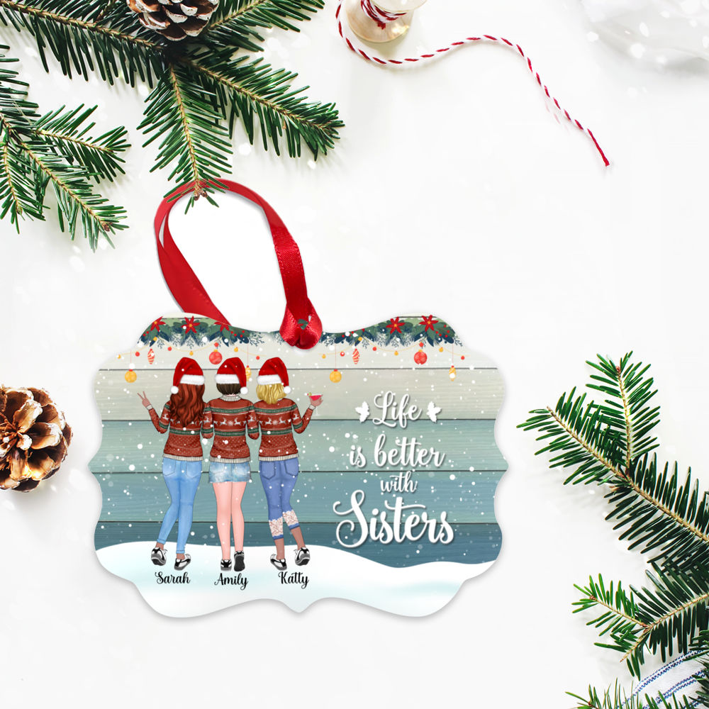 Personalized Ornament - Up to 5 Woman - Life is better with Sisters  - Ornament (BG3 Snow) MK3Red_2