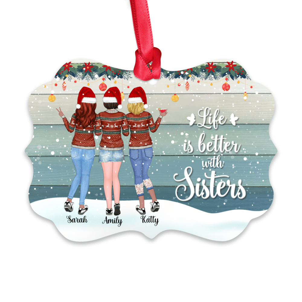 Personalized Ornament - Up to 5 Woman - Life is better with Sisters  - Ornament (BG3 Snow) MK3Red_1