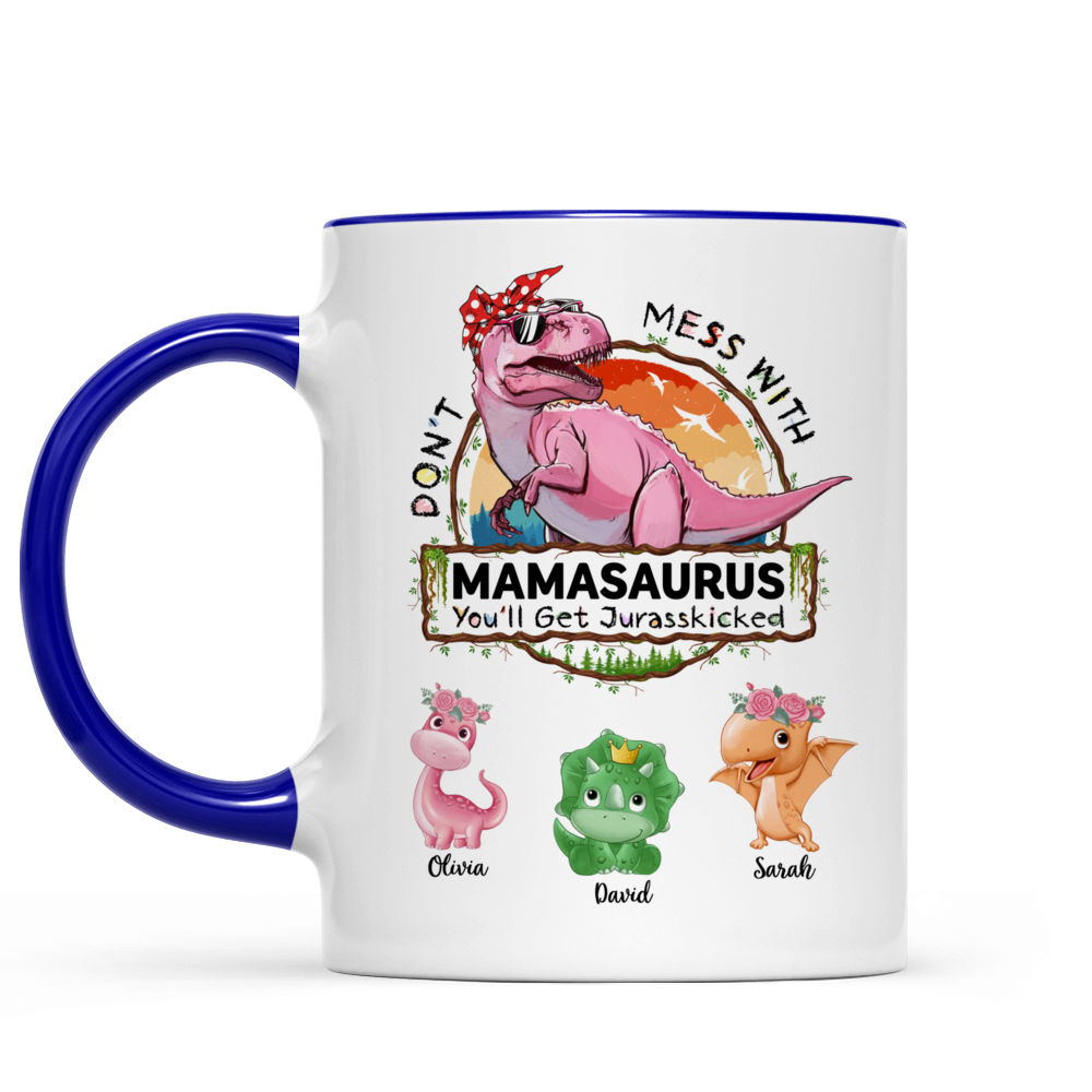 Don't Mess With Mamasaurus Pink Tropical Personalized Tumbler