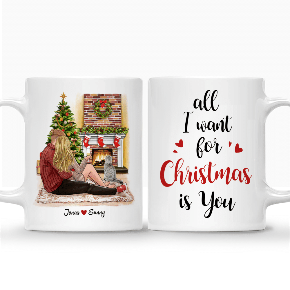 Personalized Christmas Mug - All I Want for Christmas is You (Couple & Cat)_3