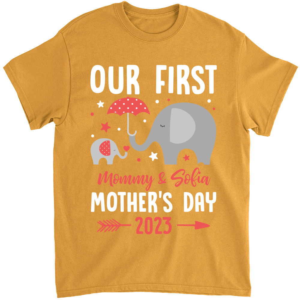 Mother's Day 2023 - Personalized Happy Mother's Day Shirt, Elephant Mom Shirt, Our First Mother's Day Shirt, Mother's Gift For Mother, New Mom Birthday Gift 28265_1