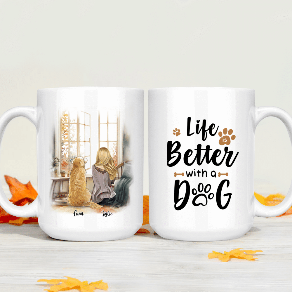 Personalized Dog Mugs - Girl and Dogs - Life Is Better With Dogs