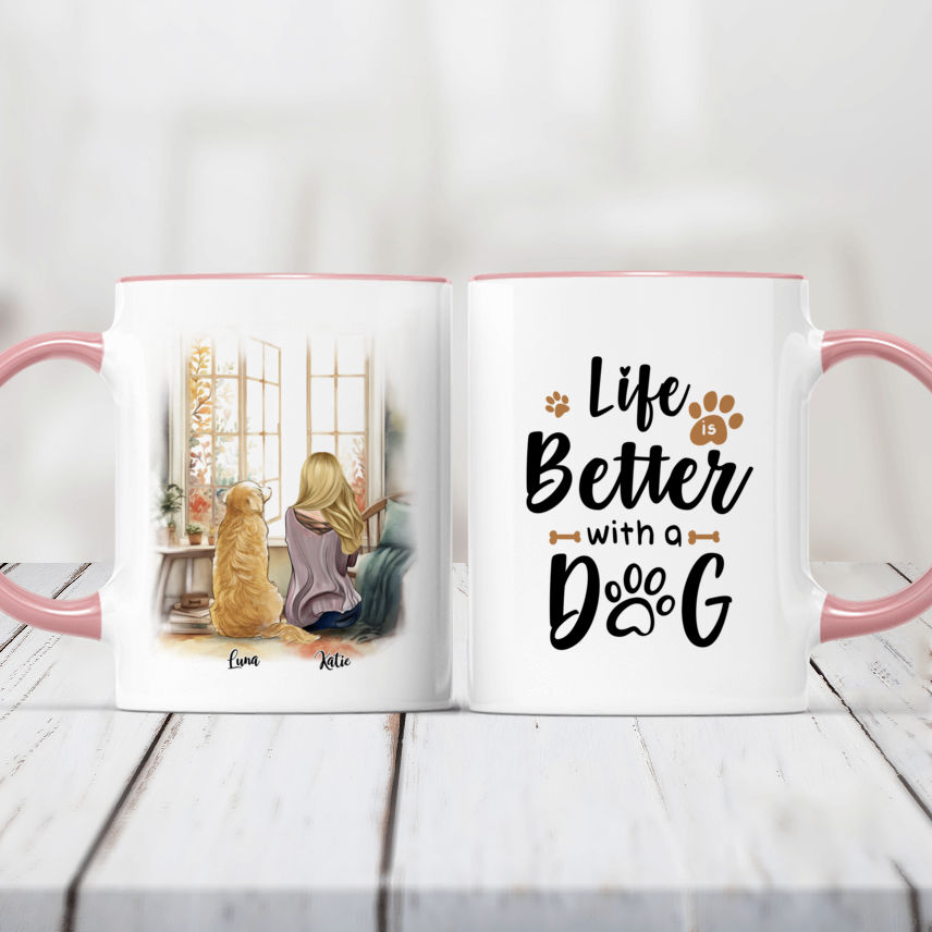 Gossby Personalized Dog Mom Mug - Life is Better with a Dog (Girl - Dog -  Pink Tree) - 11oz, 15oz Do…See more Gossby Personalized Dog Mom Mug - Life