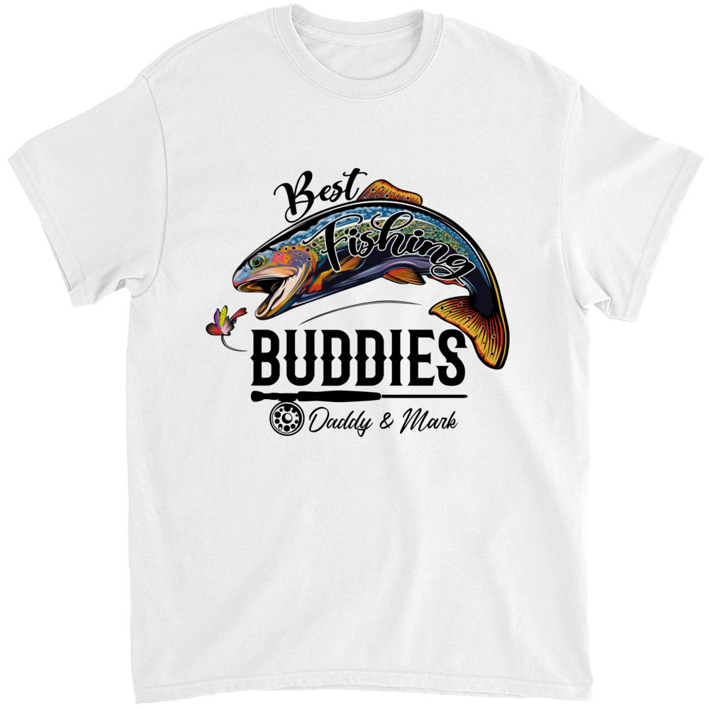 Personalized Classic Tee White S - Father's Day Gifts - Fishing Buddies Dad Shirt, Custom Shirt, Fishing Shirt, Funny Dad Grandpa Shirt Gift