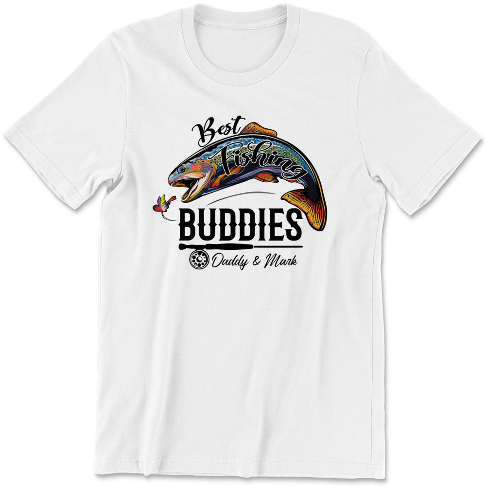 Personalized Classic Tee White S - Father's Day Gifts - Fishing Buddies Dad Shirt, Custom Shirt, Fishing Shirt, Funny Dad Grandpa Shirt Gift