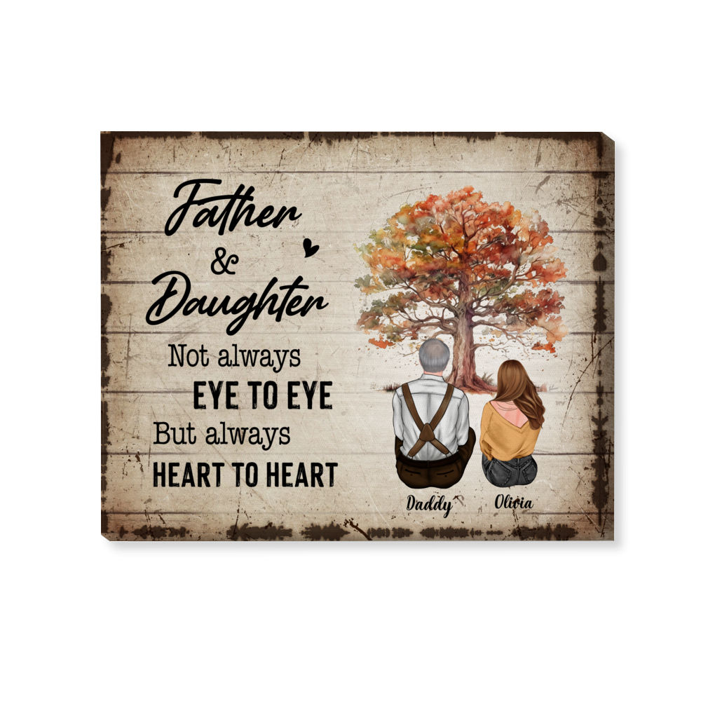 Father's Day Gifts - Canvas Custom - Father and daughter, not always eye to eye, but always heart to heart. (Up to 4 children) - Personalized Wrapped Canvas_2