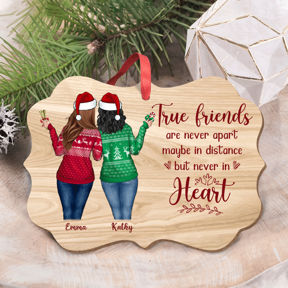 Personalized Ornament - Christmas Up to 5 Girl - True Friends Are Never Apart Maybe in Distance But Never in Heart - Personalized Aluminum Ornament_2