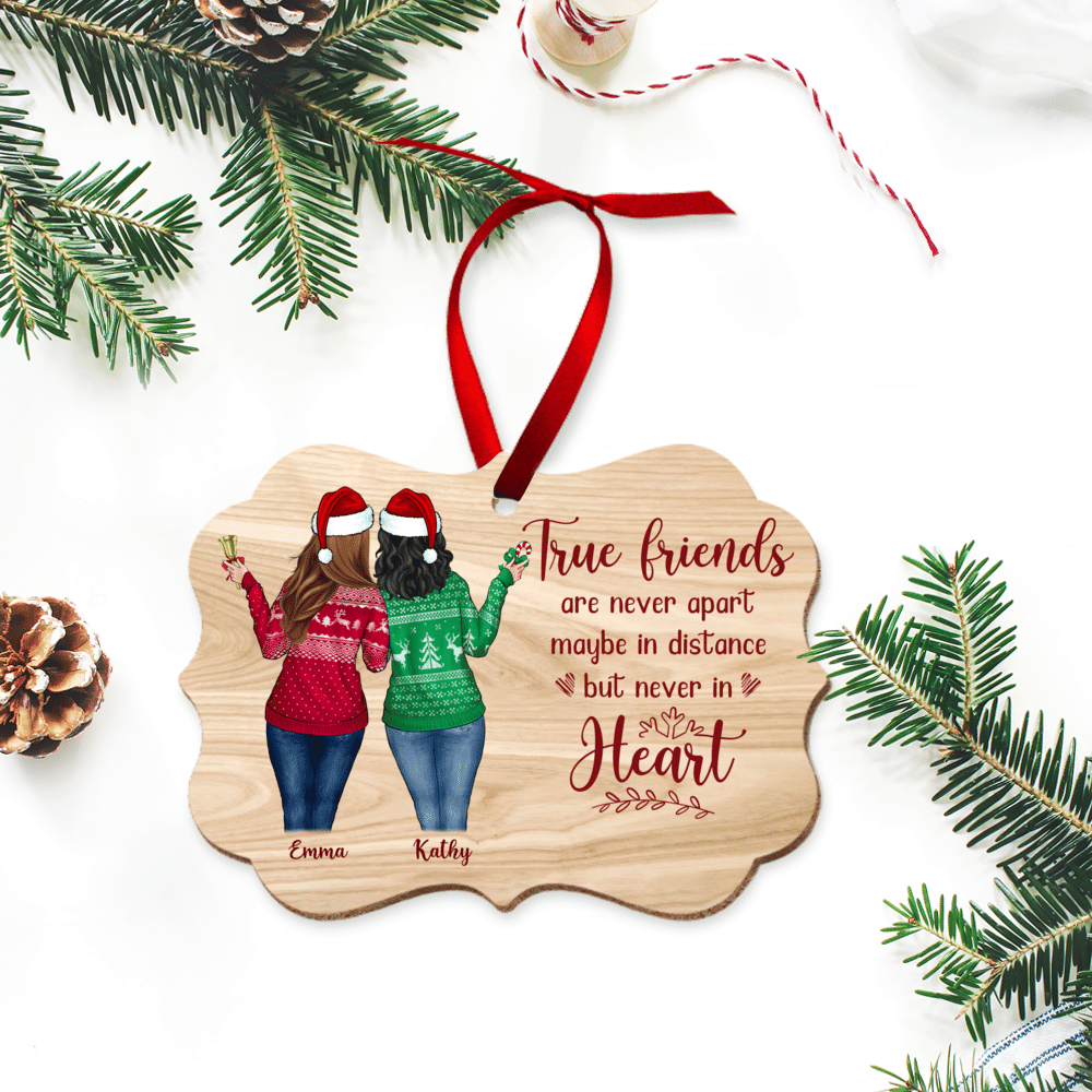 Personalized Ornament - Christmas Up to 5 Girl - True Friends Are Never Apart Maybe in Distance But Never in Heart - Personalized Aluminum Ornament_5