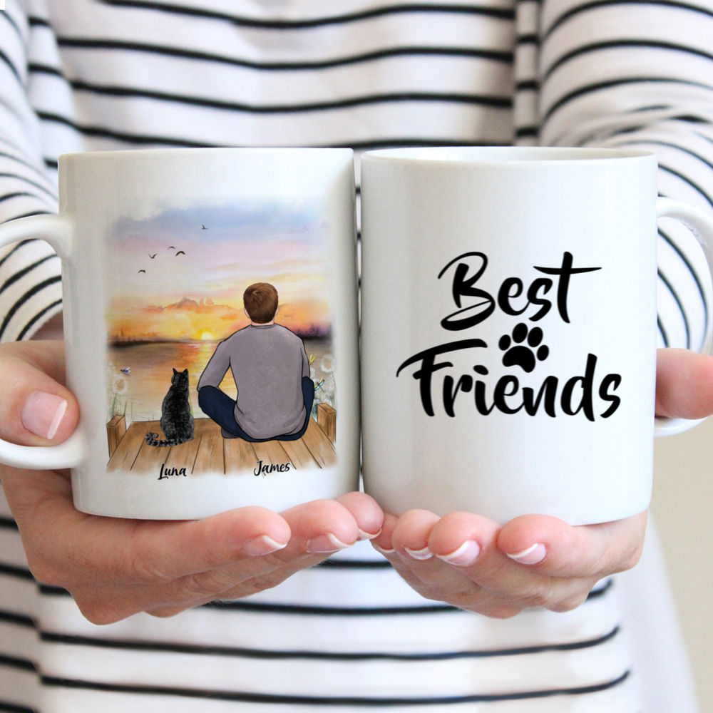 Personalized Mug - Man and Cats - Sunset - Best Friends