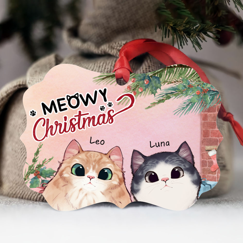 Personalized Ornament - Peaking Cat - Meowy Christmas