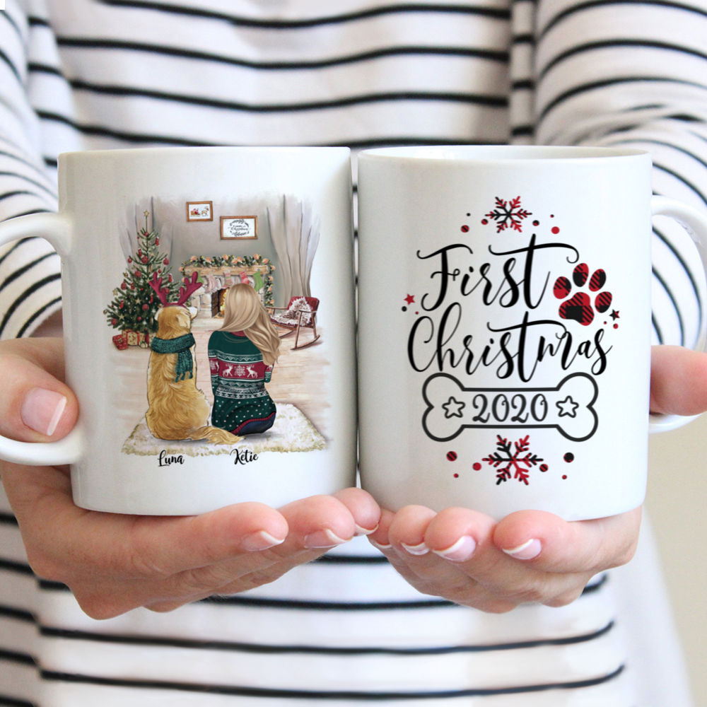 Personalized Mug - Girl and Dogs Christmas - First Christmas