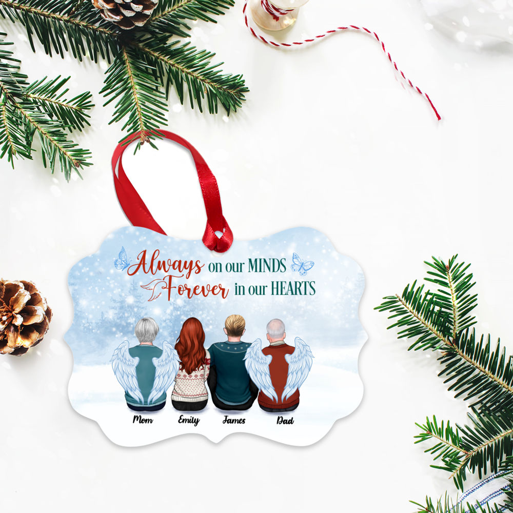 Personalized Ornament - Family Memorial Ornament - Always On Our Minds, Forever In Our Hearts (Up to 4 People)_2