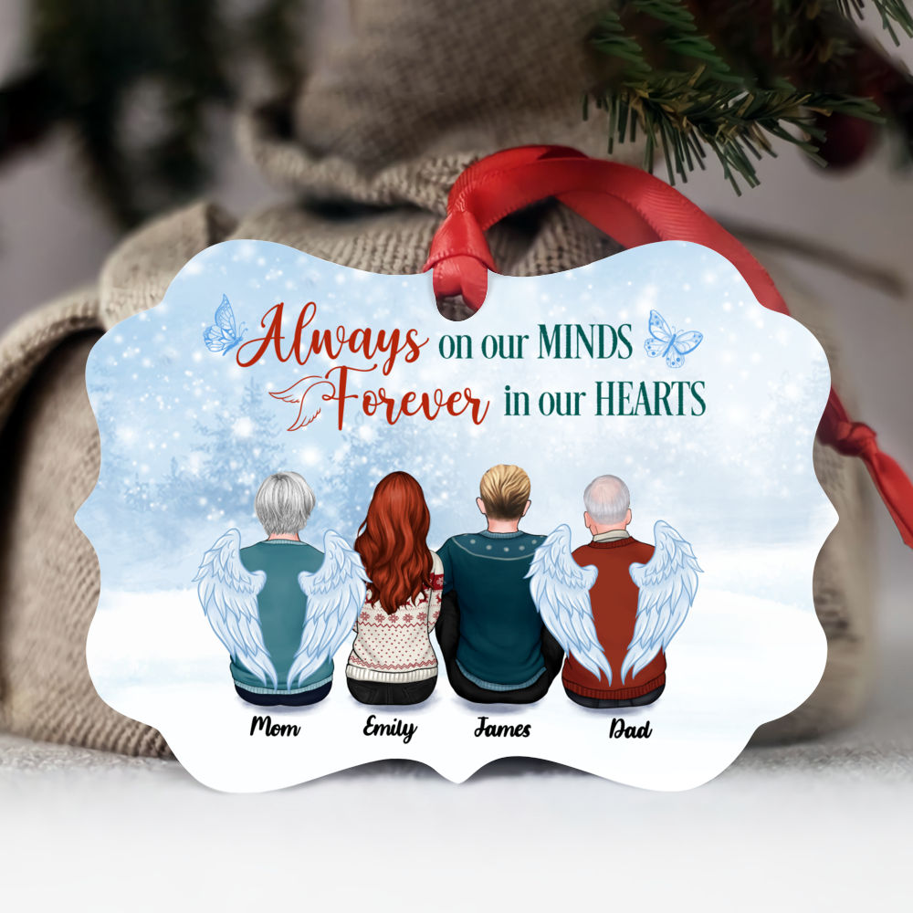 Personalized Ornament - Family Memorial Ornament - Always On Our Minds, Forever In Our Hearts (Up to 4 People)