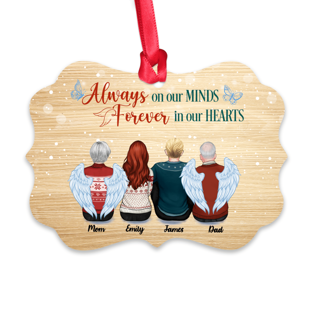 Personalized Ornament - Family Memorial Ornament - Always On Our Minds, Forever In Our Hearts (Up to 4 People - Wood BG)_1