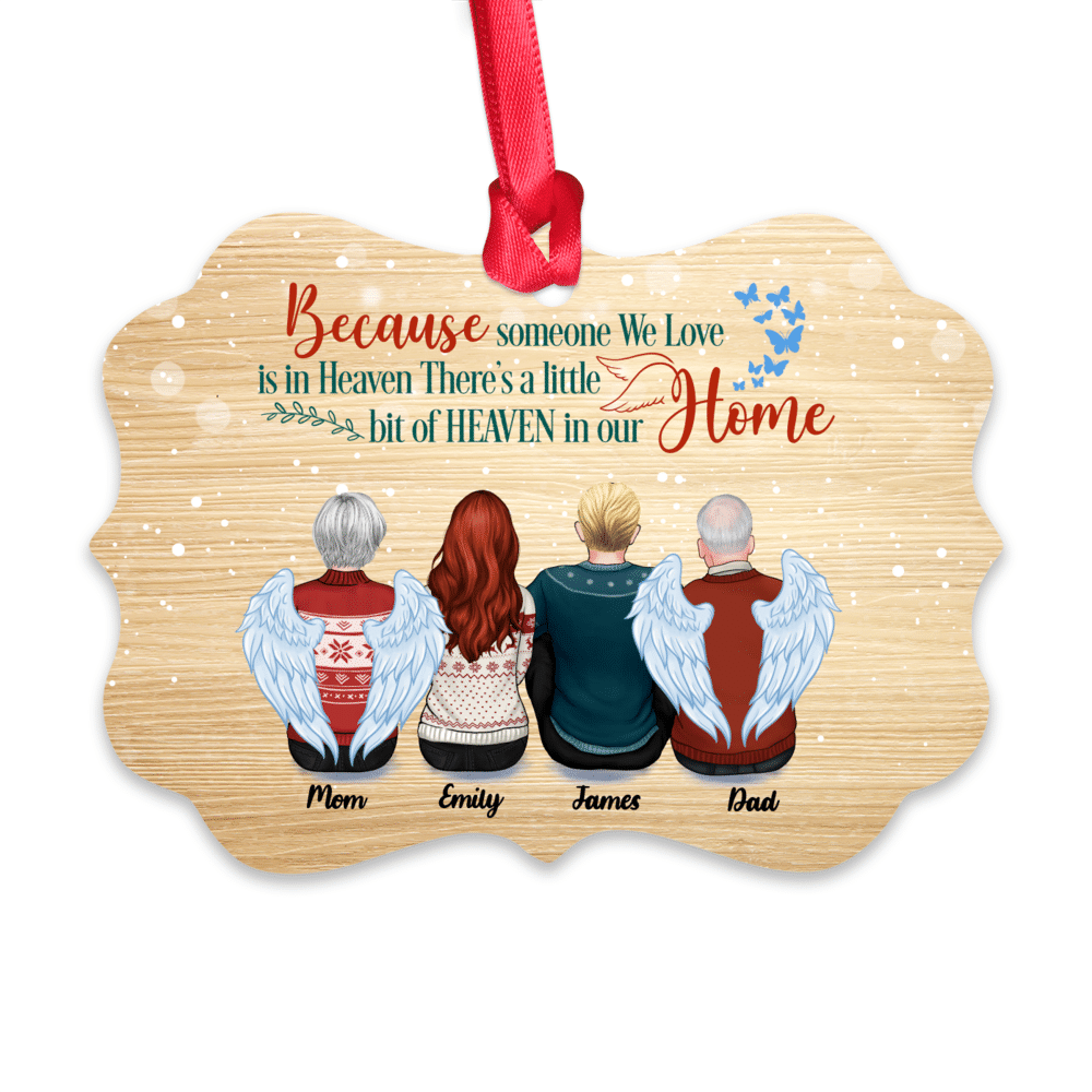 Personalized Ornament - Family Memorial Ornament - Because Someone We Love Is In Heaven, There's A Little Bit Heaven in Our Home (Up to 4 People - Wood BG)_1