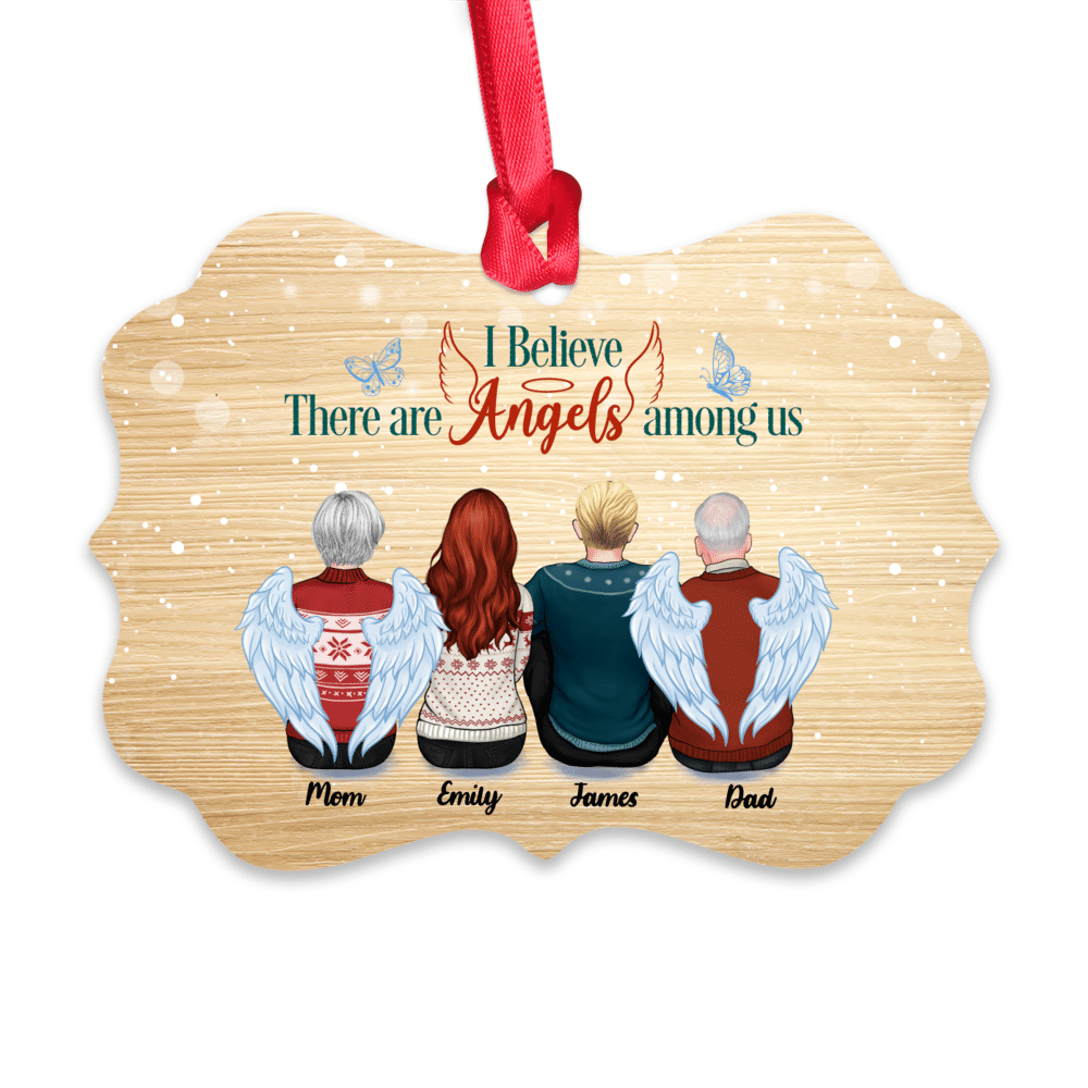 Personalized Ornament - Family Memorial Ornament - I Believe There are Angels Among Us (Up to 4 People - Wood BG)_1