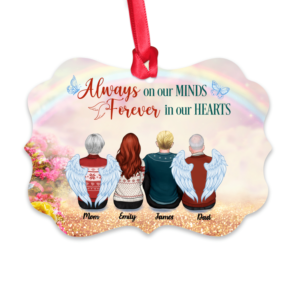 Personalized Ornament - Family Memorial Ornament - Always On Our Minds, Forever In Our Hearts (Up to 4 People - Heaven BG)_1
