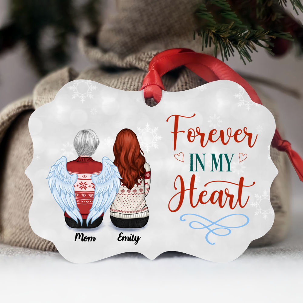 Personalized Ornament - Family Memorial Ornament - Forever In My Heart (Up to 4 People - Silver BG)