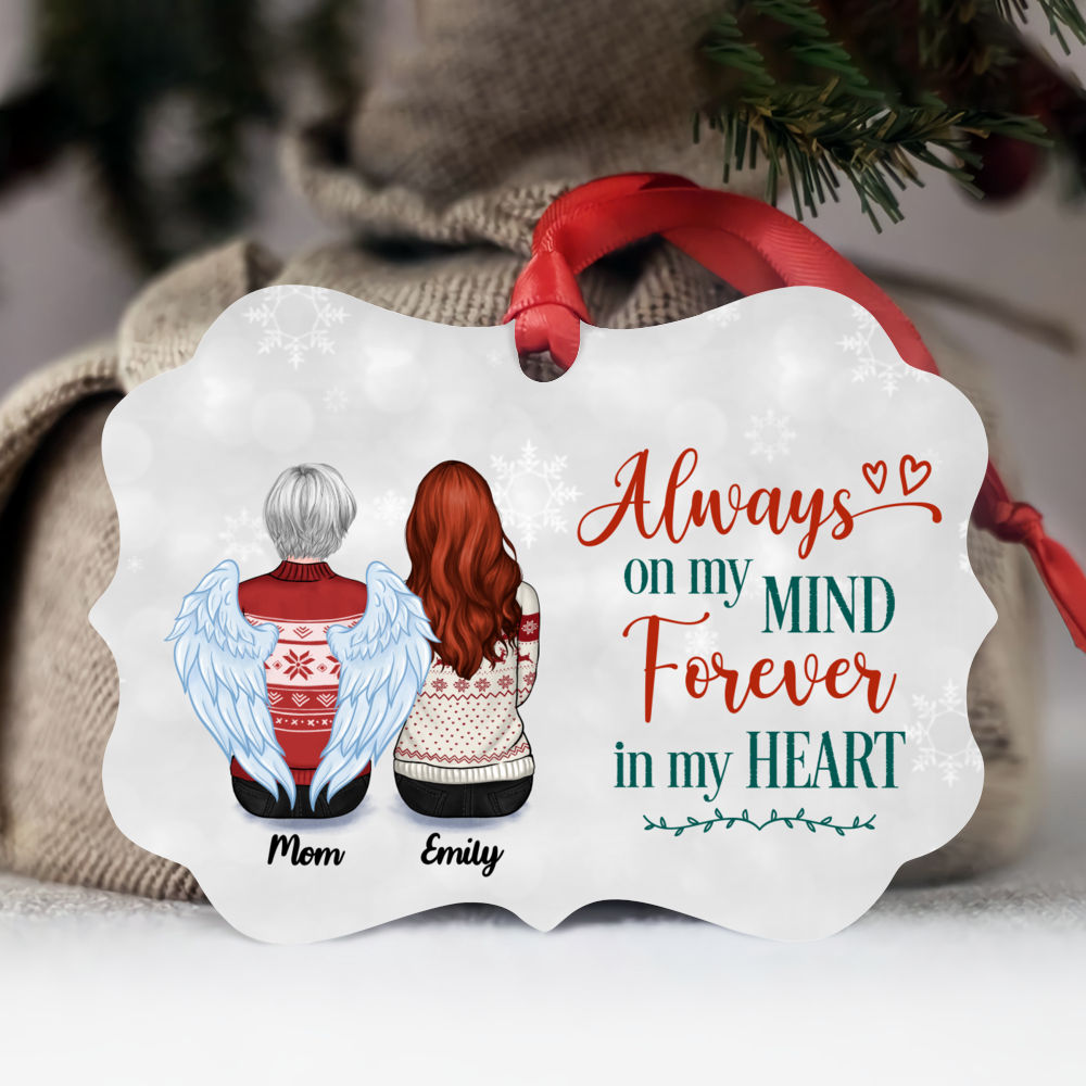 Personalized Ornament - Family Memorial Ornament - Always On My Mind, Forever In My Heart (Up to 4 People - Silver BG)