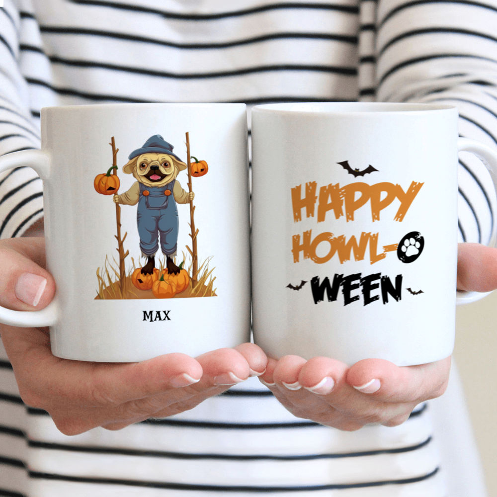 Halloween Dog Mug - Fantasy French Bulldog Scarecrow in Pumpkin Field Halloween Dog Mug - Mug