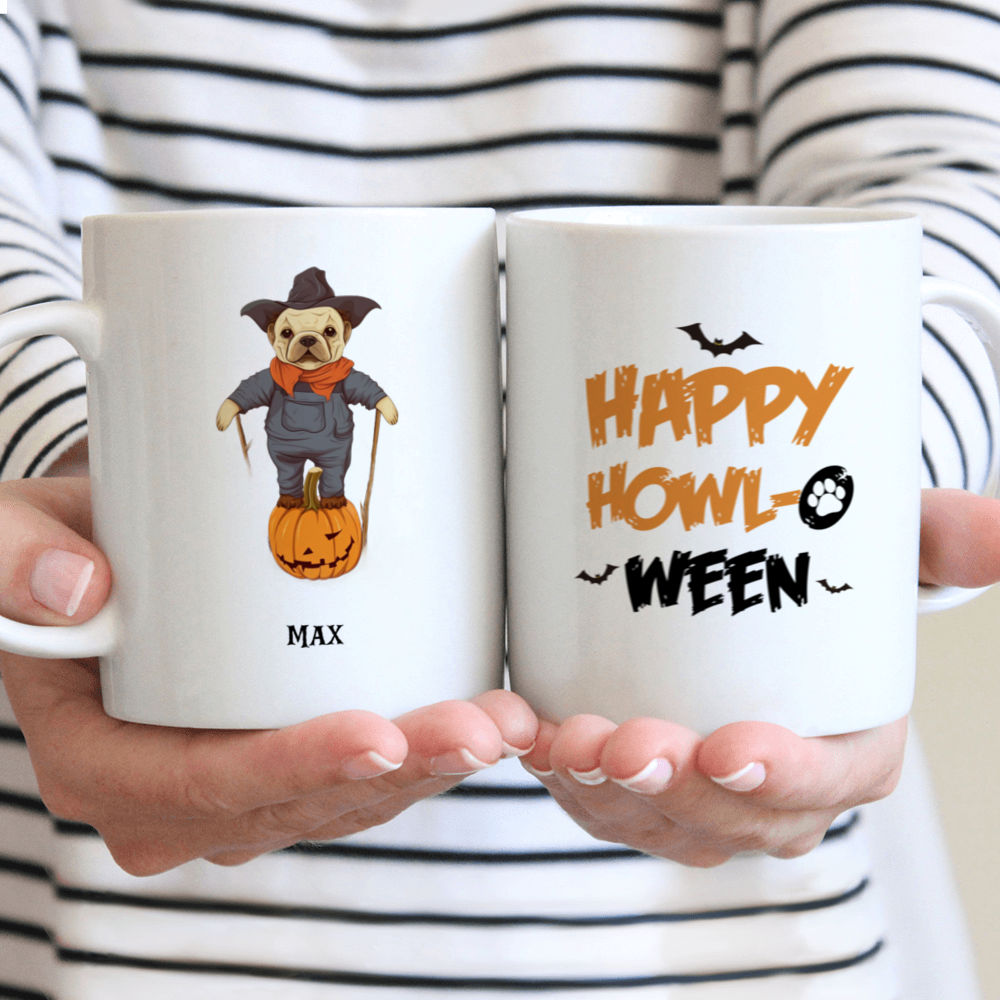 Halloween Dog Mug - Fantasy French Bulldog Scarecrow in Pumpkin Field Halloween Dog Mug - Mug