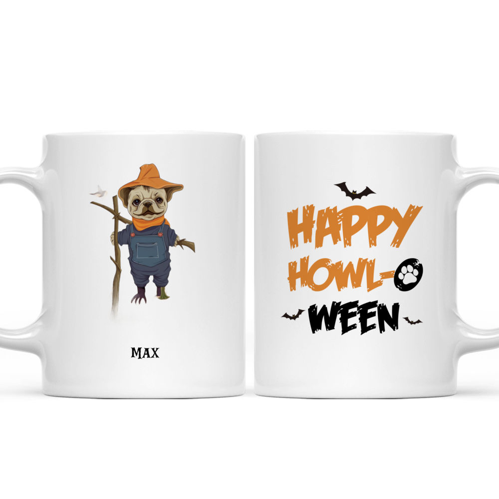 Halloween Dog Mug - Fantasy French Bulldog Scarecrow standing in Pumpkin Field Halloween Dog Mug Illustration - Mug_3