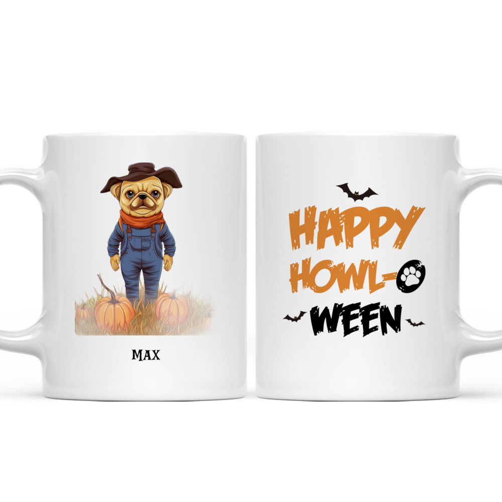 Halloween Dog Mug - Halloween French Bulldog Scarecrow Standing in Pumpkin Field Flat Art Mug - Mug_3