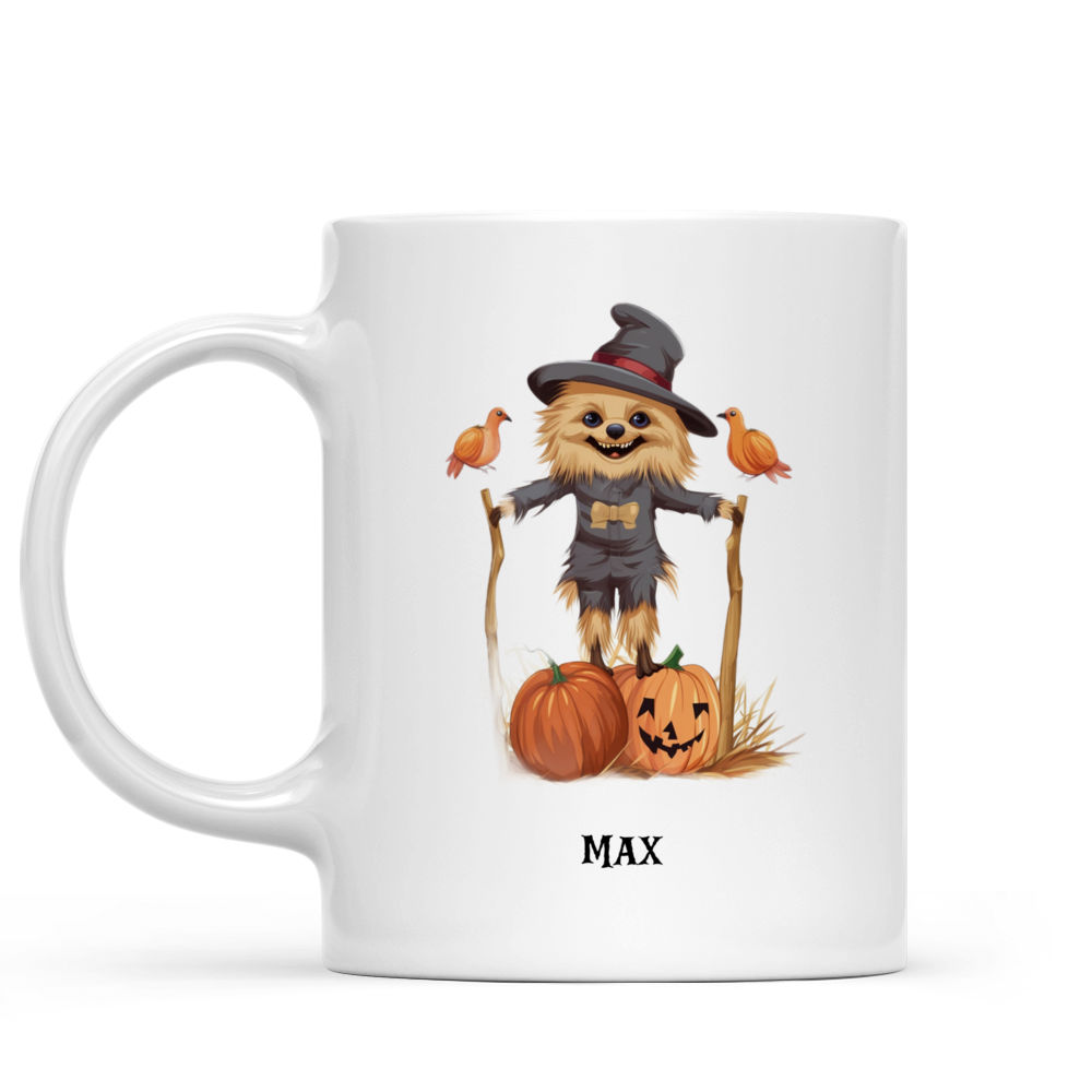 Halloween Dog Mug - Fantasy Pomeranian Dog Scarecrow in Pumpkin Field Halloween Mug - Mug_1