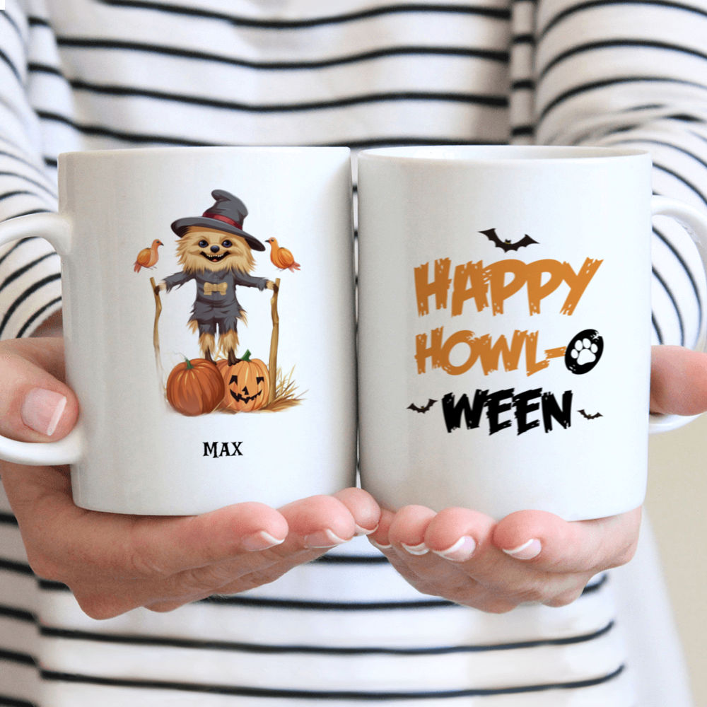 Halloween Dog Mug - Fantasy Pomeranian Dog Scarecrow in Pumpkin Field Halloween Mug - Mug