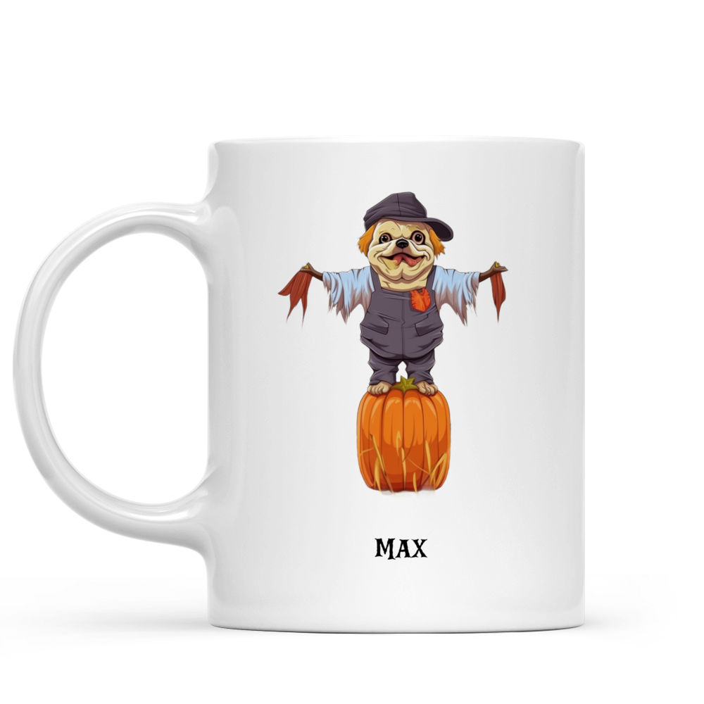 Halloween Dog Mug - Fantasy Bulldog Scarecrow in Pumpkin Field Halloween Dog Mug - Mug_1