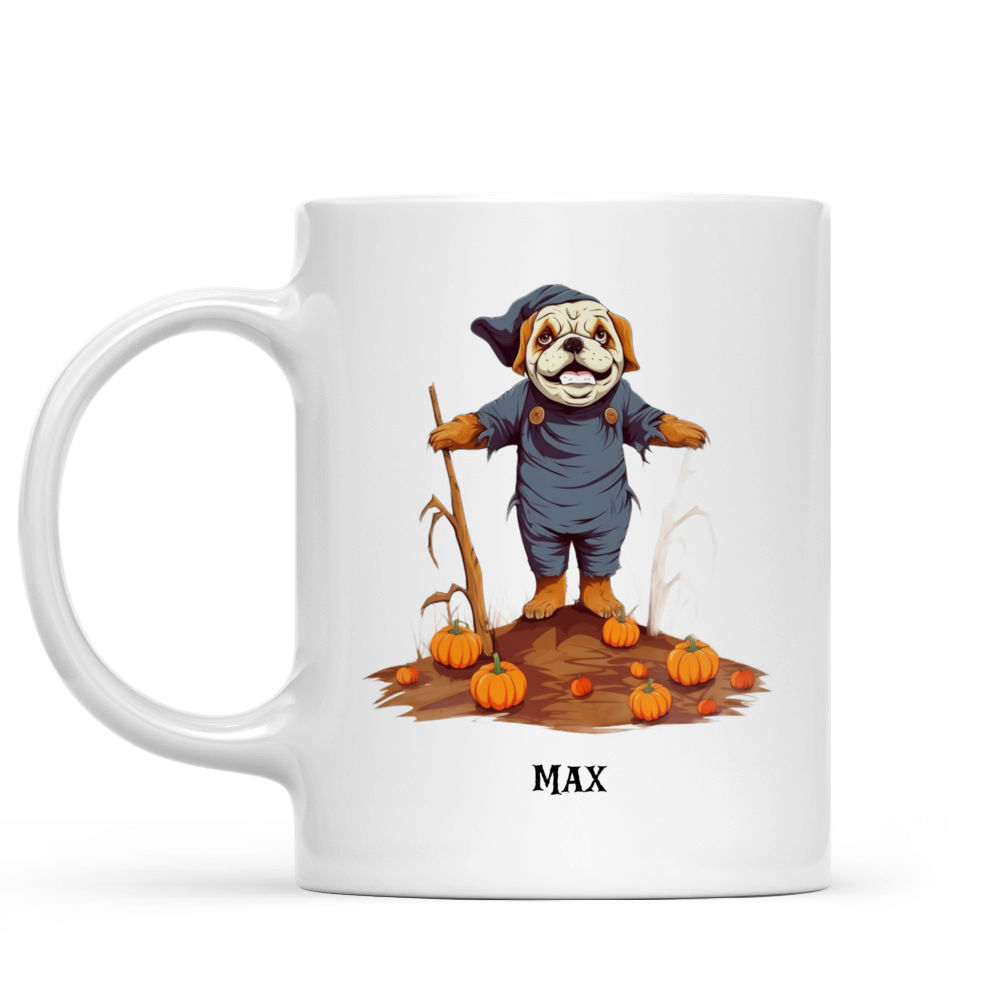 Halloween Dog Mug - Fantasy Bulldog Scarecrow in Pumpkin Field Halloween Dog Mug - Mug_1