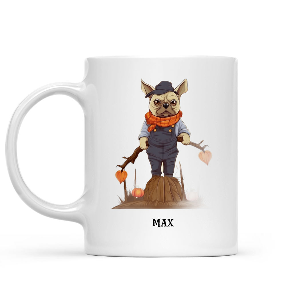 Halloween Dog Mug - Fantasy French Bulldog Scarecrow in Pumpkin Field Halloween Dog Mug - Mug_1